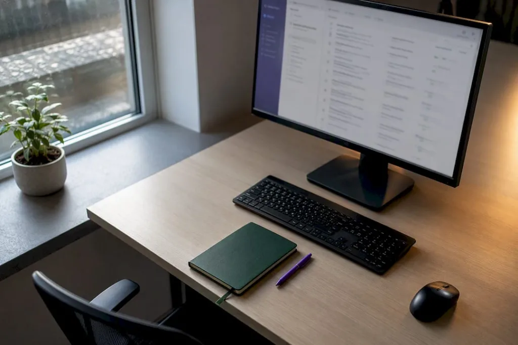 Email retention review at a tidy business desk