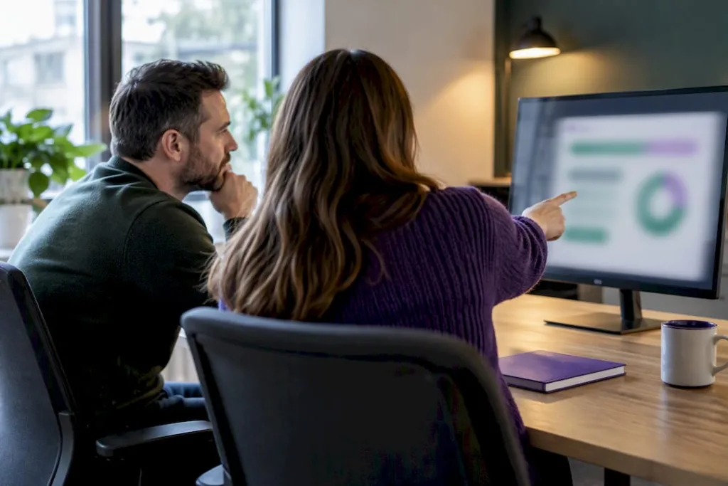 Small business team reviewing AI policy tools