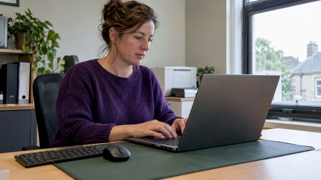 Laptop on a small-business desk for email migration