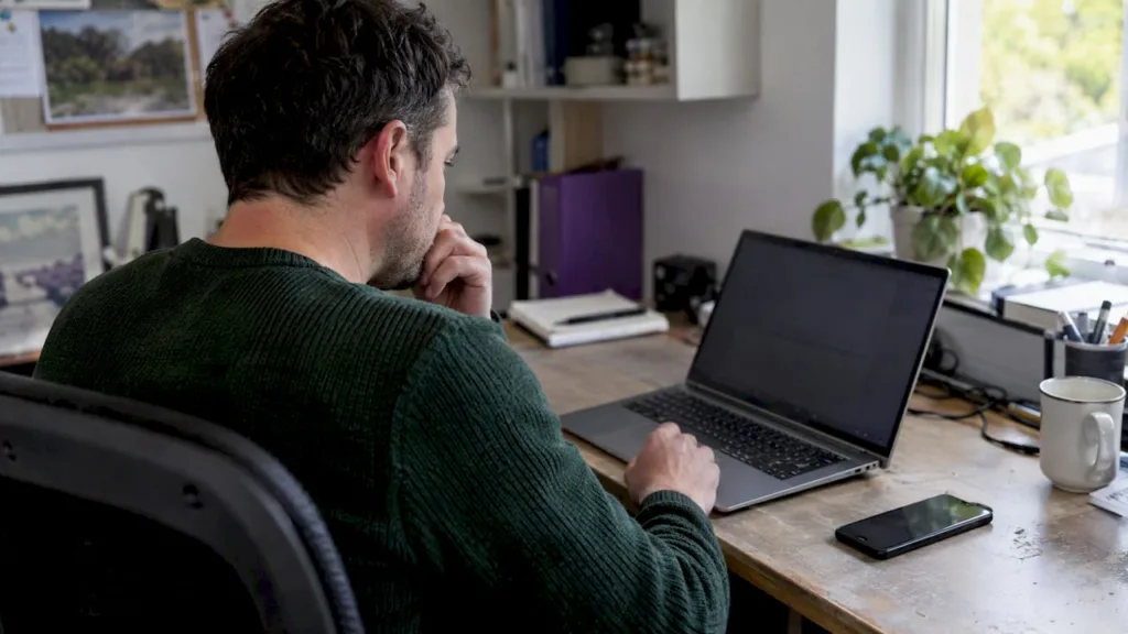 Small-business owner comparing collaboration apps